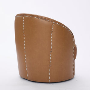 English Elm Light Brown Top-Grain Leather Swivel Accent Chair with 360° Smooth Spin, Rivet Detail, Sturdy 150kg Base W570P386949