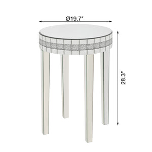 English Elm Artisanal Round Mirror Breakfast Table - Chic Space-Saving Bistro Table With Tempered Glass Top & Diamond Cut Pedestal N842P304322K