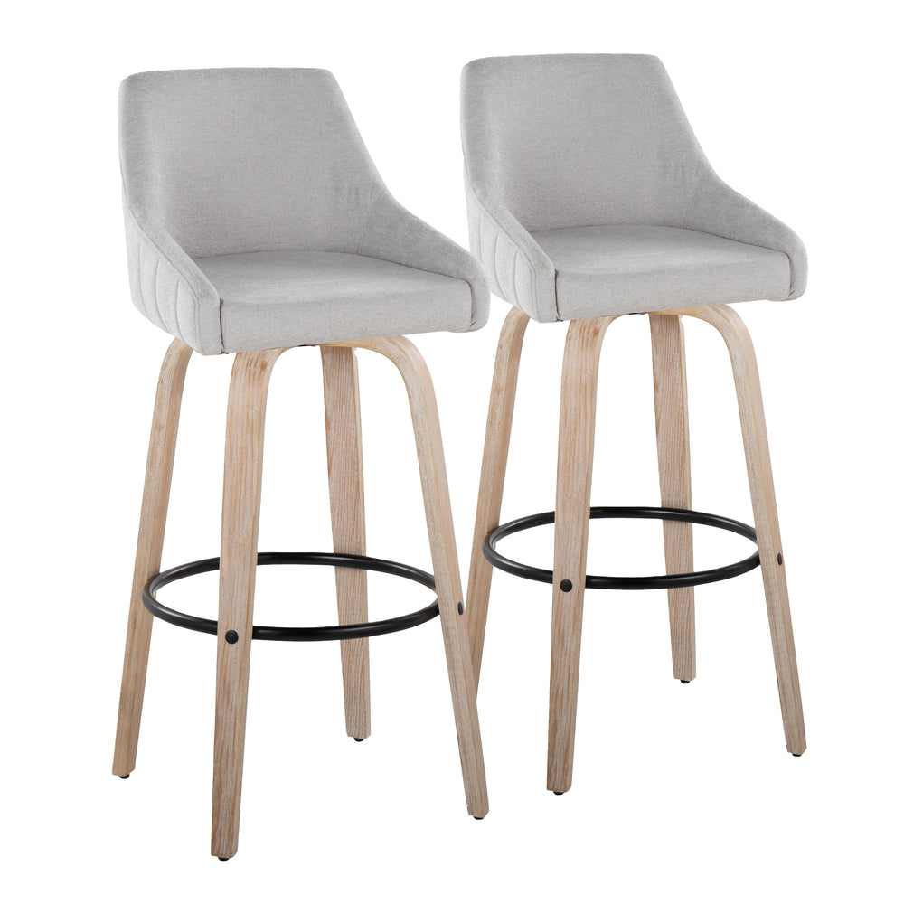 English Elm Hannah 30" Transitional Swivel Barstool Set of 2 — Grey Fabric Cushion, Whitewashed Wood Legs & Footrest B202S00601