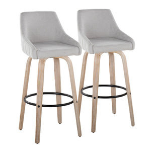 English Elm Hannah 30" Transitional Swivel Barstool Set of 2 — Grey Fabric Cushion, Whitewashed Wood Legs & Footrest B202S00601