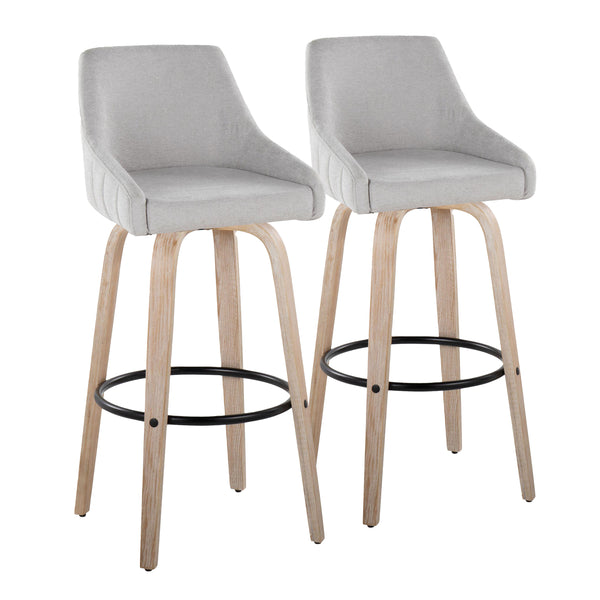 English Elm Hannah 30" Transitional Swivel Barstool Set of 2 — Grey Fabric Cushion, Whitewashed Wood Legs & Footrest B202S00601