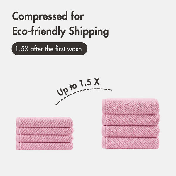 JLA Home Madison Park - 100% Cotton Diagonal Ribbed Hand Towel — Plush Zero-Twist 506 GSM Quick-Dry Luxury for Home Spa Pink MP73-8863