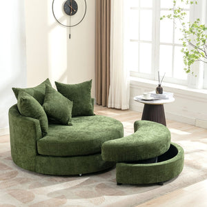 English Elm Orisfur. 360° Swivel Barrel Chair with Storage Ottoman, Plush Chenille, Pocket Spring Seat, 4 Pillows Green WF323718AAF