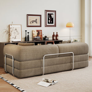 English Elm 78.8" Compression Sofa Convertible Floor Bed with Corduroy Fabric, No-Assembly Modular Futon, Supportive Backrest and Armrests Camel W2824P373431