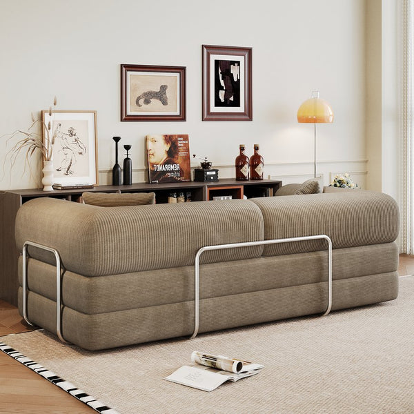 English Elm 78.8" Compression Sofa Convertible Floor Bed with Corduroy Fabric, No-Assembly Modular Futon, Supportive Backrest and Armrests Camel W2824P373431