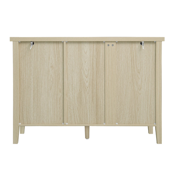 English Elm Rattan 2 Door 3 Drawer Cabinet with Adjustable Shelves, Anti-Slip Mats & Smooth Slide Rails W688P223037