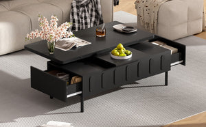English Elm Vibe Haus Lift-Top Coffee Table: Multi-Functional Design With Hidden Storage & Drawers N724P292514B-GIGA