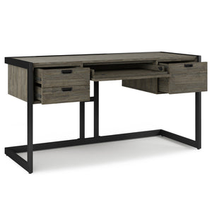 English Elm Hampden Solid Acacia Wood Desk in Weathered Grey with Keyboard Tray, 3 Drawers & Matte Black Frame B136P158676