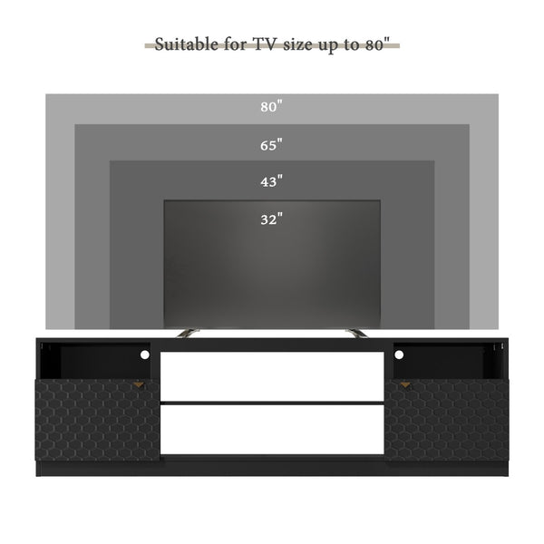 English Elm Modern/contemporary Matte Black Tv Stand with Honeycomb Doors Fits Tvs Over 70 Inches T3609P482848