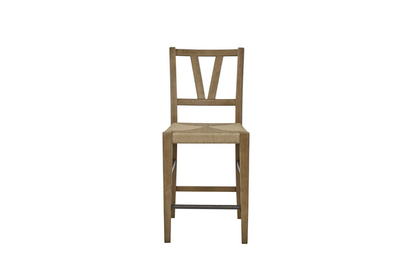 English Elm Counter Height Saddle Stool with Hickory Veneer Saddle Seat and Hand-Forged Metal Base, Durable Design Almond 42.75 L x 24 W x 13.75 H B2699P383854