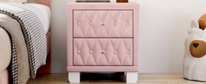 English Elm Elegant Velvet Upholstered Nightstand with Crystal Knobs Tufted Glam Bedside Storage Pink N733P210398H
