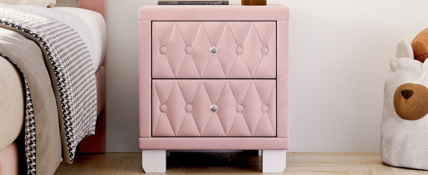 English Elm Elegant Velvet Upholstered Nightstand with Crystal Knobs Tufted Glam Bedside Storage Pink N733P210398H