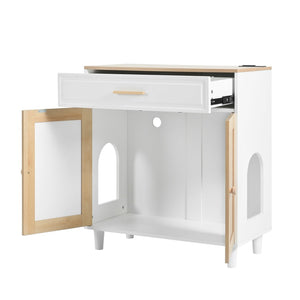 English Elm 2-piece Hidden Litter Box Cabinet with Scratching Doors Charging Station and Drawer N843S002406N