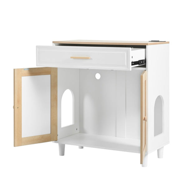 English Elm 2-piece Hidden Litter Box Cabinet with Scratching Doors Charging Station and Drawer N843S002406N