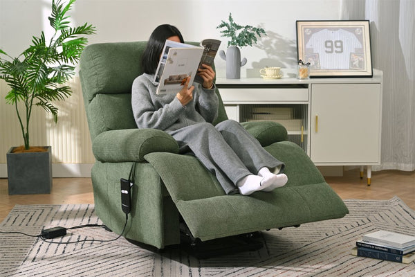 English Elm Oversized Power Lift Recliner Chair with Remote Control, Spacious Fabric Seat and Side Pocket for Comfort and Support Dark Green W1028P261277