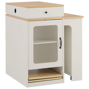 English Elm K&K Modern Extendable 59.5" Kitchen Island with Double-Sided Storage, Power Outlet & Casters White N707S000017W