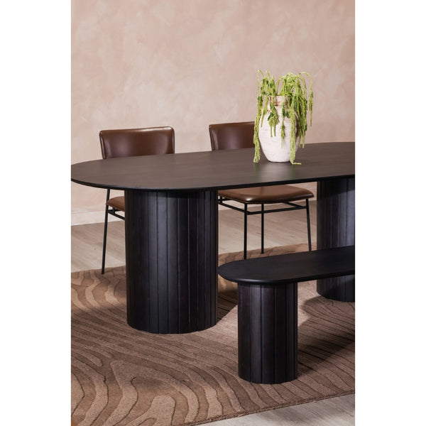 English Elm Povera Sculptural Solid Acacia Wood Dining Bench with Organic Rippled Pillar Base B2769P498412