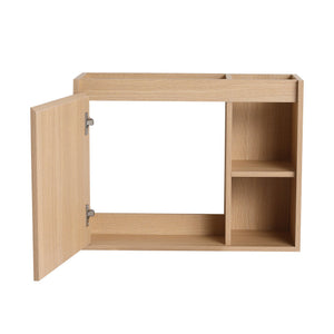 English Elm 26'' Wall-Mounted Bathroom Vanity with Glossy White Ceramic Sink, Soft-Close Door & Waterproof Finish Oak W999P310771