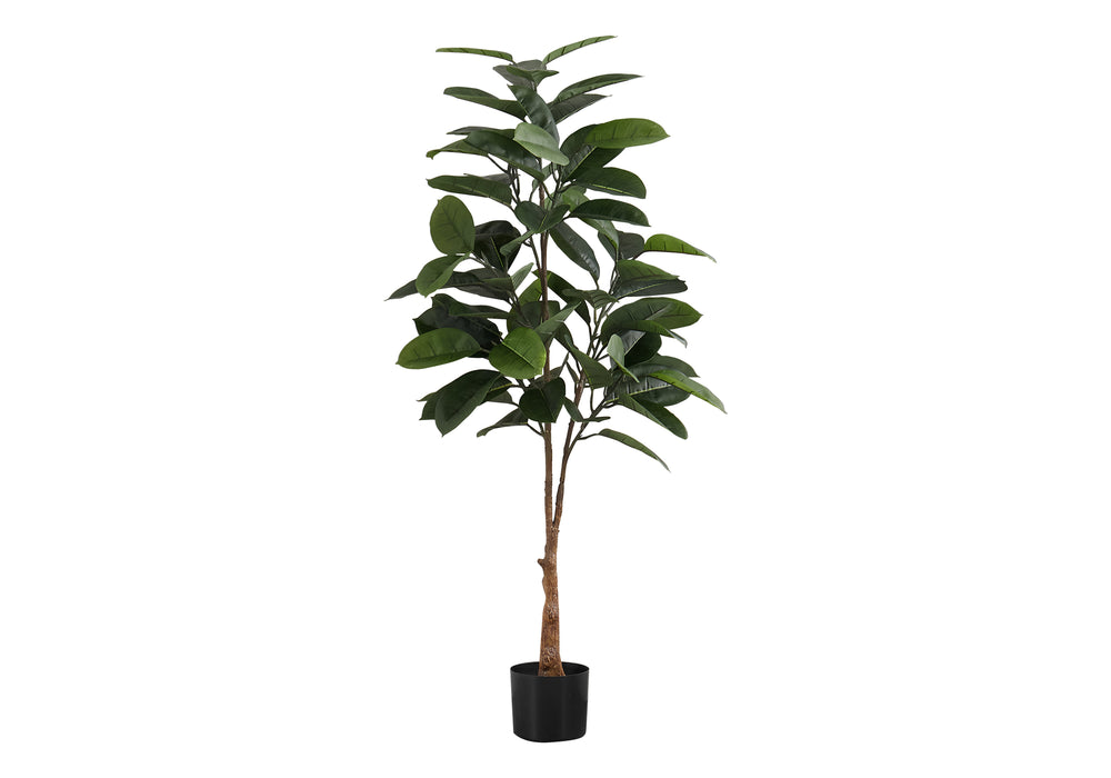 English Elm Artificial 52" Tall Rubber Tree - Lifelike Indoor Faux Plant, Real Touch Leaves In Black Pot B2710P220028