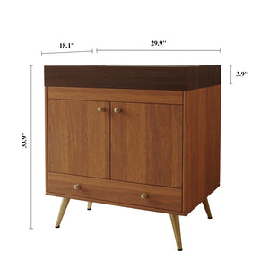 English Elm Mid-century Freestanding Bathroom Vanity Marble Stone Top Ceramic Sink Gold Legs W3136S00064