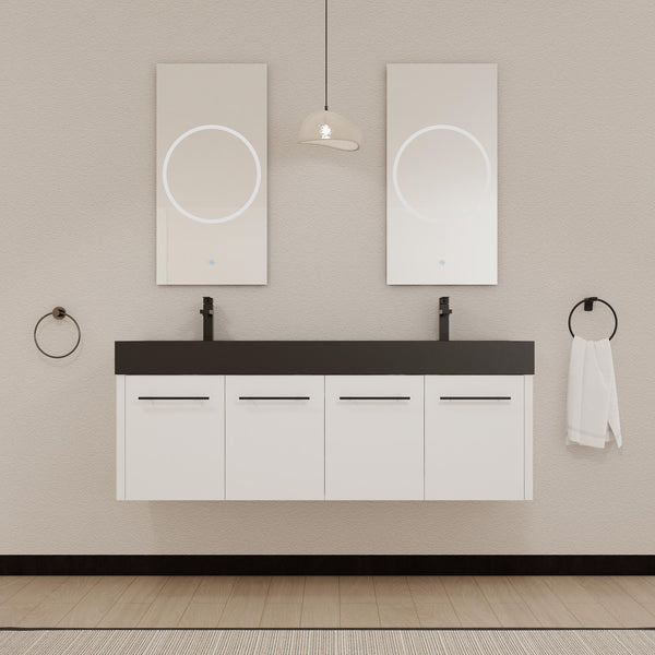 English Elm 60 Inch Wall-Mounted Bathroom Vanity With Double Black Resin Sink & Soft-Close Doors For Style W999S00253