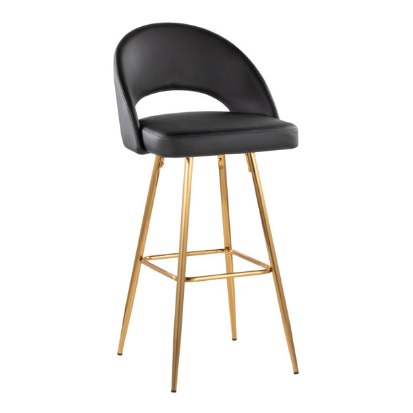 English Elm Fixed-height Metal Frame Barstools with Upholstered Seats and Geometric Footrest Set of 2 Black+Gold B202S01941