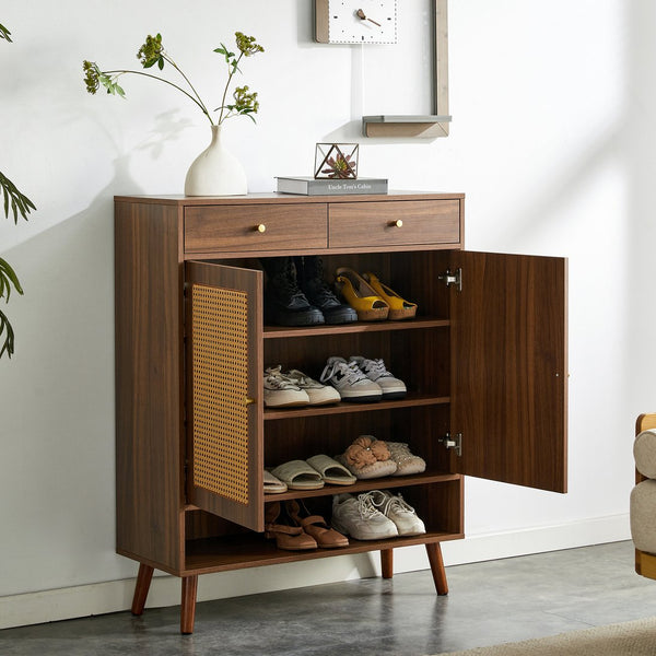 English Elm Multi-Functional Walnut Mdf Shoe Cabinet - Elegant Nordic & Industrial Design With Smart Storage Solutions W3226P278928