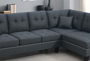English Elm Modern Charcoal Sectional Sofa with Nailhead Trim Linen Upholstery and Accent Pillows B011S02192