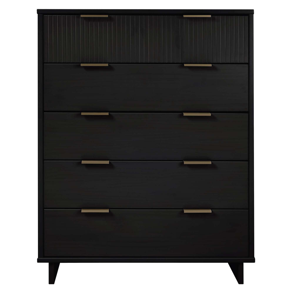 English Elm Granville 38" Black Chest - 5-Drawer Storage With Glam Hardware, Contemporary Design & Solid Wood B365S00081