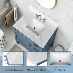 English Elm 31-inch Carrara Quartz Vanity Top Undermount Sink Backsplash Stain Resistant Bathroom W2699P459404