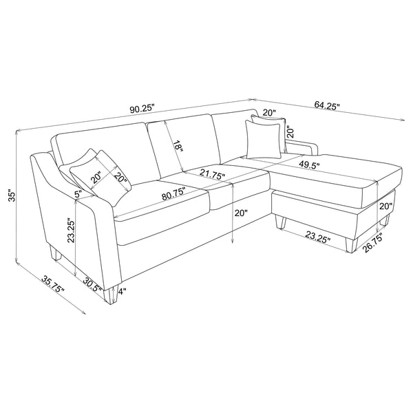 English Elm Isla Platinum L-Shaped Upholstered Sectional Sofa with Reversible Chaise, Plush Seats & Throw Pillows B062P357788