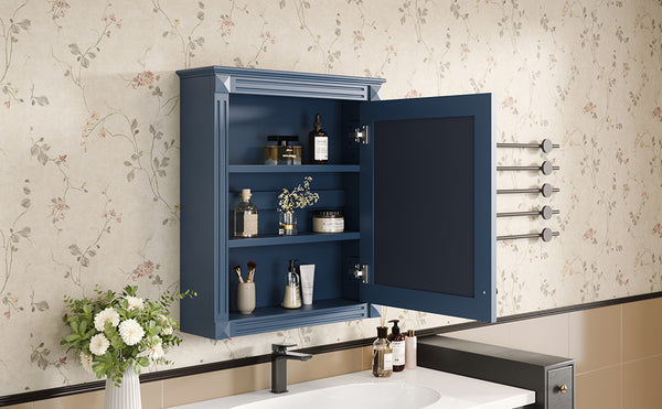 English Elm 24'' 24'' Wall Mounted Bathroom Mirror Cabinet with Adjustable Shelves, Space-Saving Modern Storage Solution Blue N710P195492C