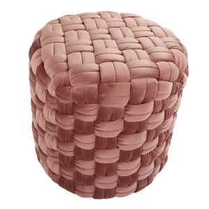 English Elm Braided Round Ottoman In Blush Pink Velvet - Modern Glam Accent Piece For Cozy Living Spaces B202P223702