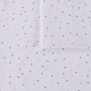 JLA Home Intelligent Design - 100% Cotton Flannel Sheet Set – Ultra-Soft 135gsm Pigment Print for Warmth, Breathable Comfort & Lasting Color Grey/Pink Dots ID20-1556