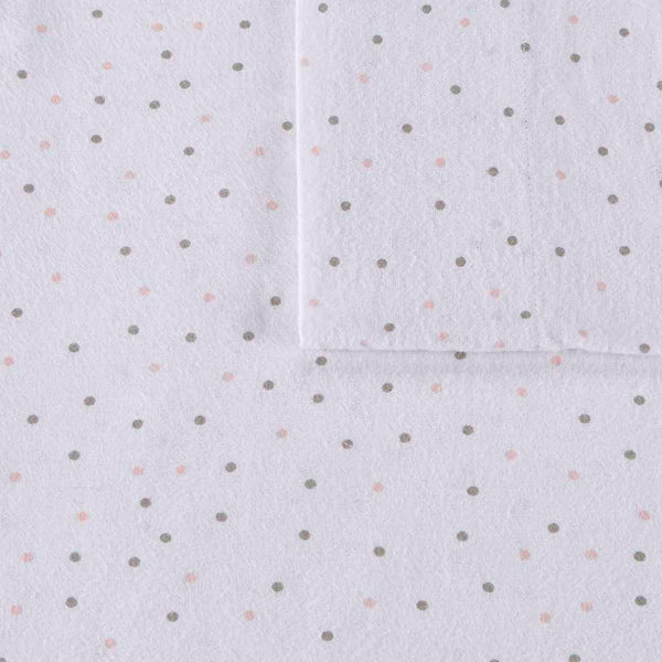 JLA Home Intelligent Design - 100% Cotton Flannel Sheet Set – Ultra-Soft 135gsm Pigment Print for Warmth, Breathable Comfort & Lasting Color Grey/Pink Dots ID20-1556
