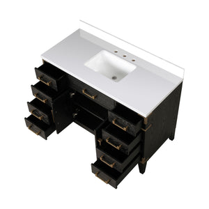 English Elm Black Oak Single Bath Vanity 48" W X 22" D With Premium White Quartz Top & Ample Storage Solutions B2731P260924