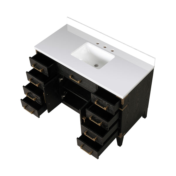 English Elm Black Oak Single Bath Vanity 48" W X 22" D With Premium White Quartz Top & Ample Storage Solutions B2731P260924