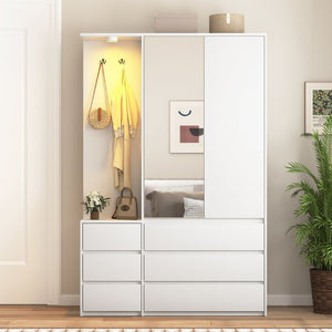 English Elm 8 Drawer Tall Chest Slim Particleboard Build Smooth Gliding Storage for Bedroom Closet White W409S00008