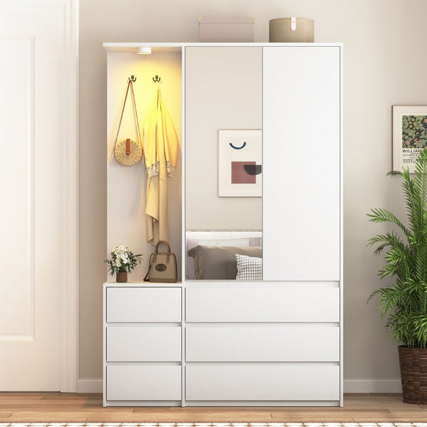 English Elm 8 Drawer Tall Chest Slim Particleboard Build Smooth Gliding Storage for Bedroom Closet White W409S00008