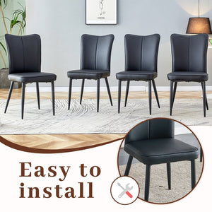 English Elm Table Modern Black Marble Mdf Dining Set With 4 Stylish Pu Chairs - Perfect For Kitchen & Dining Room W1151S02525-GIGA