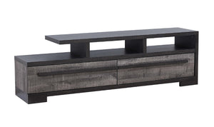 English Elm 1pc Modern Entertainment Console with Industrial Edge, Grey Wood Finish, Open Shelf & Two Drawers Black,White 19.37 L x 72.79 W x 22.48 H B2741P295134