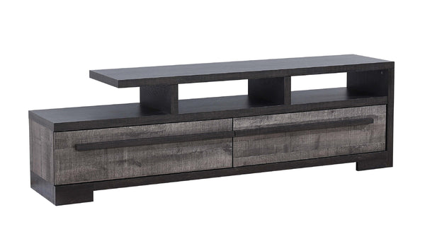 English Elm 1pc Modern Entertainment Console with Industrial Edge, Grey Wood Finish, Open Shelf & Two Drawers Black,White 19.37 L x 72.79 W x 22.48 H B2741P295134