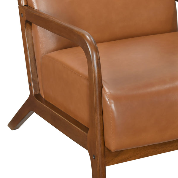 English Elm Walnut Modern Accent Chair with Brown Faux Leather Upholstery, Walnut Frame, Mid-Century Style Seat 32"H B011P271961