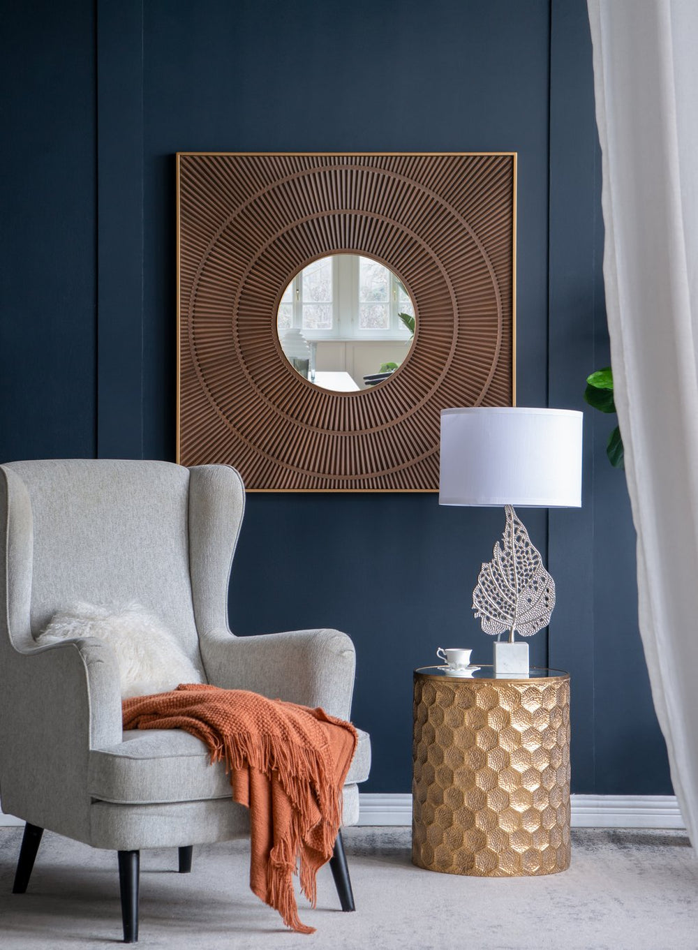 English Elm D15x29.3" Marble Base Table Lamp with Nickel Leaf Accent, White Drum Shade, Modern Accent Light W2078P399243