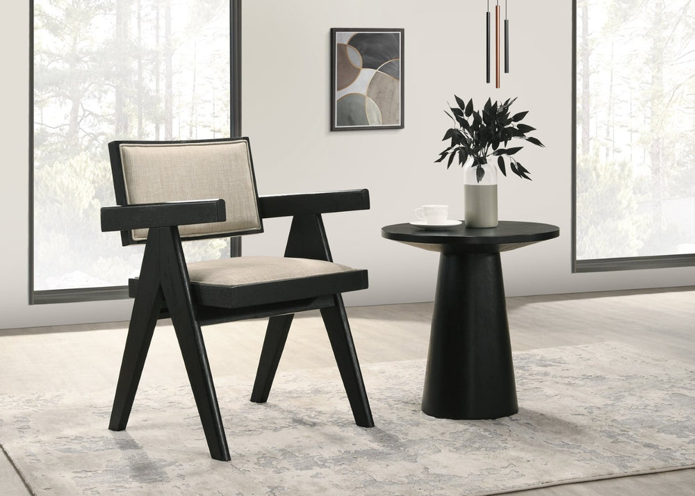 English Elm Jacopo Upholstered Arm Chair and Console Table Set Pedestal Base Ebony Wood B2749S00297