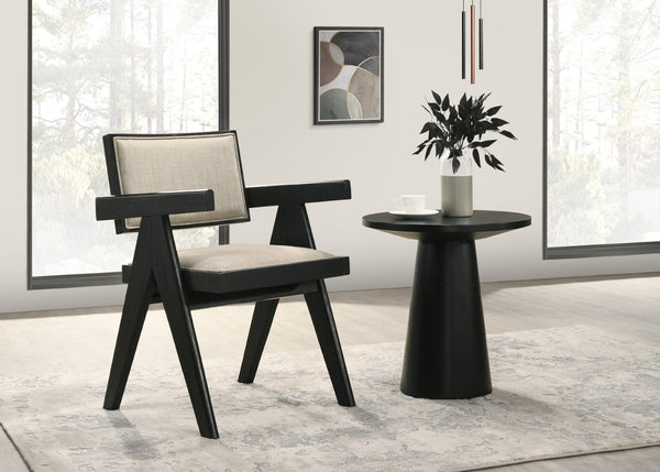 English Elm Jacopo Upholstered Arm Chair and Console Table Set Pedestal Base Ebony Wood B2749S00297