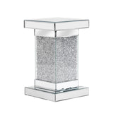 English Elm 11.8'' Silver Square Mirrored End Table With Led Lights, Modern Side Table With Crushed Diamond For Living Room, No Assembly Required