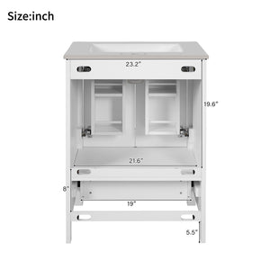 English Elm 24-inch Modern Bathroom Vanity with Ceramic Sink, Soft-Close Doors, Drawer Divider & Ample Storage White N729P299440K