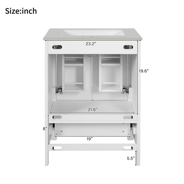 English Elm 24-inch Modern Bathroom Vanity with Ceramic Sink, Soft-Close Doors, Drawer Divider & Ample Storage White N729P299440K