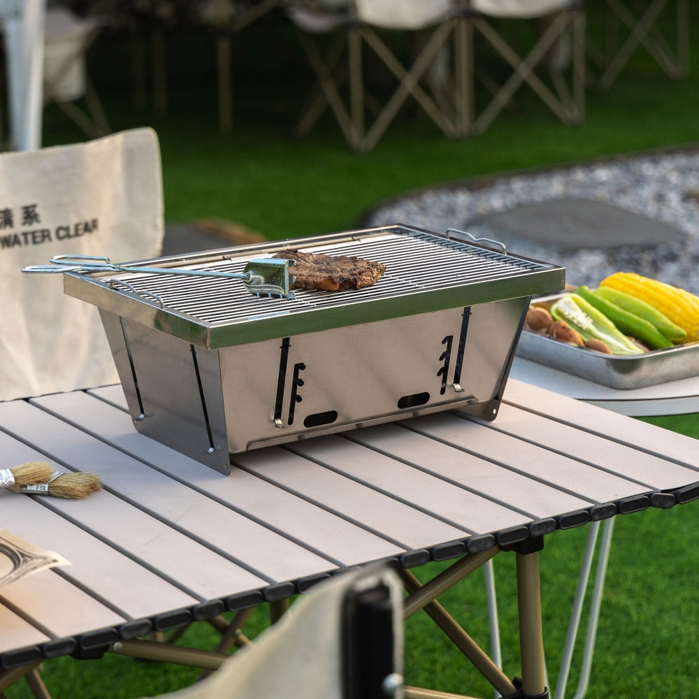 English Elm Folded Stainless Steel Portable Charcoal Grill for Camping Picnic Patio Outdoor Use W853P220596